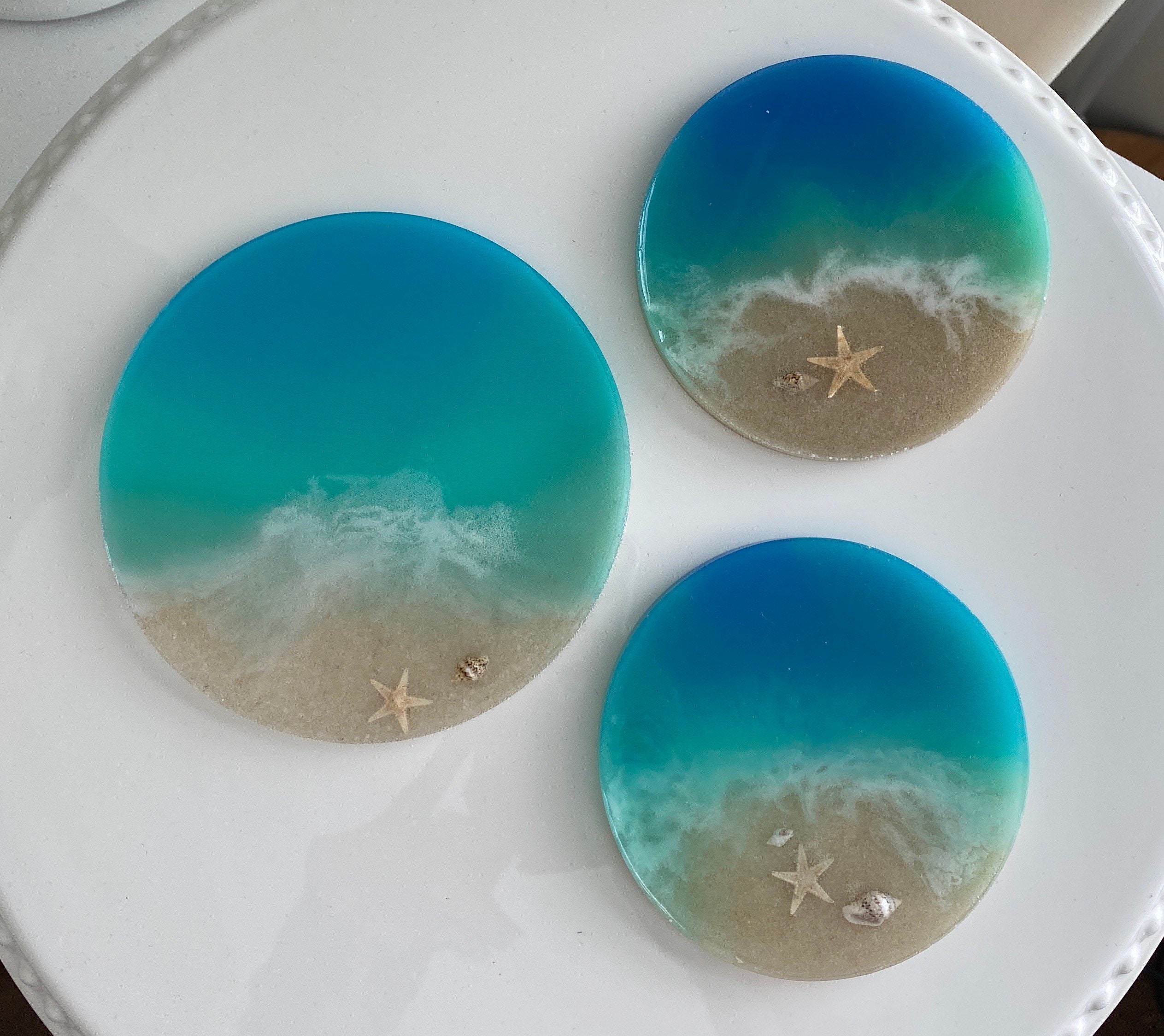 Resin Coasters Round Beach Ocean Epoxy Coasters Coasters Etsy