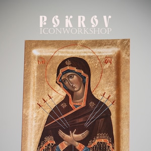 Orthodox icoon van de Moeder Gods, zeven pijlen, orthodox-Russisch icoon, Russisch-orthodox