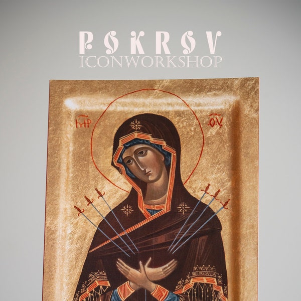 Orthodox Icon of Mother of God, Seven Arrows, Orthodox Russian Icon,  Russian orthodox
