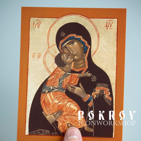 Print of orthodox Icon Mother of God of Vladimir, Vladimirskaya, Russian Icon, Hand Painted Icon, Hand made, Byzantine, Russian orthodox