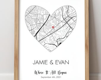 Where It All Began, Where We Met, Romantic Gift, Minimalist Map, Custom Anniversary Gift , Love Map Personalized, First Meeting Date Memory