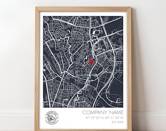 Custom Company Location Map Print, Gift for Boss, Personalized Office Decor (Digital files)