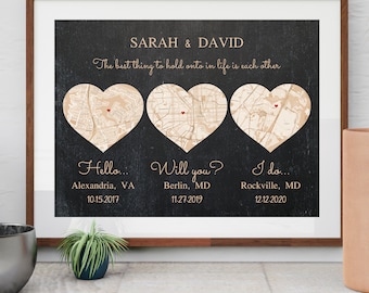 Hello, Will You, I Do Custom Map Printable, Met Engaged Married Map, Gifts For Him, Wedding Gifts Our Story So Far Where We Personalised Map