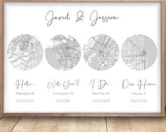 Hello, Will You, I Do, Our home, 4 Maps 1st Anniversary Wedding Gift for Couple, Custom Love Map Printable , Where It All Began
