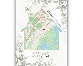 Personalized Map Print, Custom New Home Gift (Digital File)
