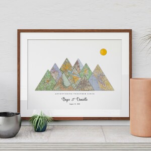 Personalisierte Abenteuerkarte, 9 Orten Berge, Individuelles Reiseposter, Gemeinsames Abenteuer, Geschenk für Eltern