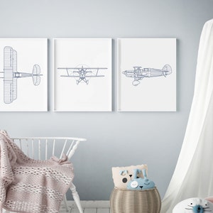Impression de plan biplan vintage : décoration de voyage pour chambre d&#39;enfant (téléchargement numérique)