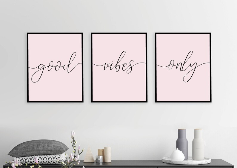 Good Vibes Only Wall Art Set of 3 Prints Pink Inspirational Etsy