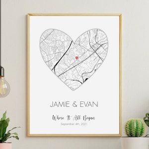 Où tout a commencé, où nous nous sommes rencontrés, cadeau romantique, carte minimaliste, cadeau d'anniversaire personnalisé, carte d'amour personnalisée, premier rendez-vous en souvenir