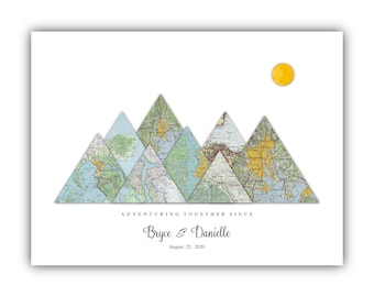 Personalized 8-Map Mountain Art, Custom Anniversary Gift, DIGITAL Download