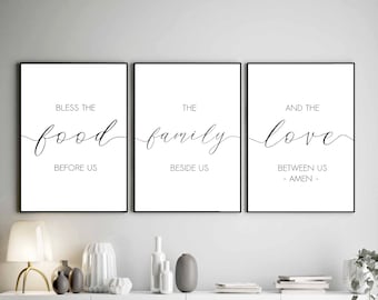 Bless The Food Family Love Prints, Kitchen Dining Decor, DIGITAL Download
