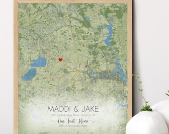 Custom Home Map Print, Personalized Housewarming Gift, DIGITAL Download
