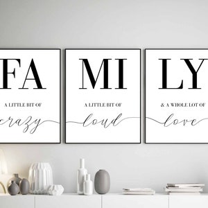 Family Sign, Family a Little Bit of Crazy Print, Set of 3 Prints, Family Quotes,  Wall Decor Signs, Living Room Wall Art, Bedroom Wall Art