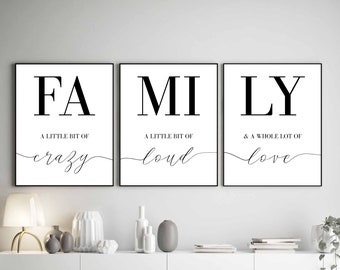 Family Quote Prints, Set of 3, Living Room Wall Art, DIGITAL Download