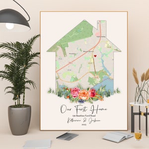 Regalo di inaugurazione della casa per coppia, idea regalo per la prima casa, regalo per trasloco, regalo per la nuova casa, regalo di chiusura, mappa della nuova casa, regalo personalizzato per agente immobiliare