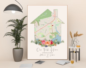 Custom House Map Art – First Home Gift, Personalized Location Print, DIGITAL Download