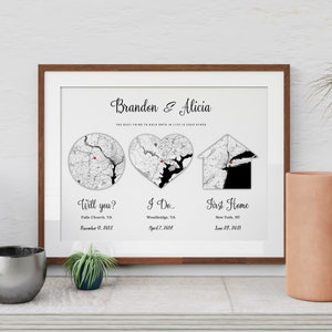 Will You, I Do, First Home, Drei Herz Karte, Beziehungsgeschenk, Kunstdruck Karte, Jahrestag Hochzeitsgeschenk, Wichtige Daten, personalisierte Geschenke