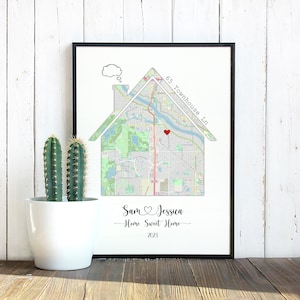 Gepersonaliseerde makelaarscadeau, Home Sweet Home, huiskaart, last minute aangepast cadeau, gepersonaliseerde huiskaarten, cadeau voor stel,