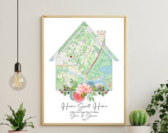 Personalized Home Map Print, Custom Housewarming Gift, New Home Art (Digital File)