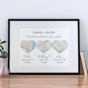 Hallo, Wil je, Ja, Printbare kaart op maat, Kaart van onze ontmoeting, Verloving, Huwelijk, Cadeaus voor hem, Valentijnscadeau, Ons verhaal tot nu toe, Gepersonaliseerde kaart