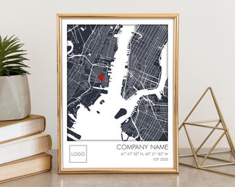 Custom Company Location Map Print, Gift for Boss, Personalized Office Decor (Digital files)