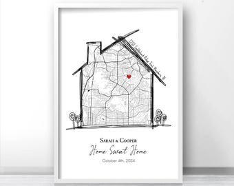 Custom Home Map Print, Personalized Housewarming Gift, DIGITAL Download