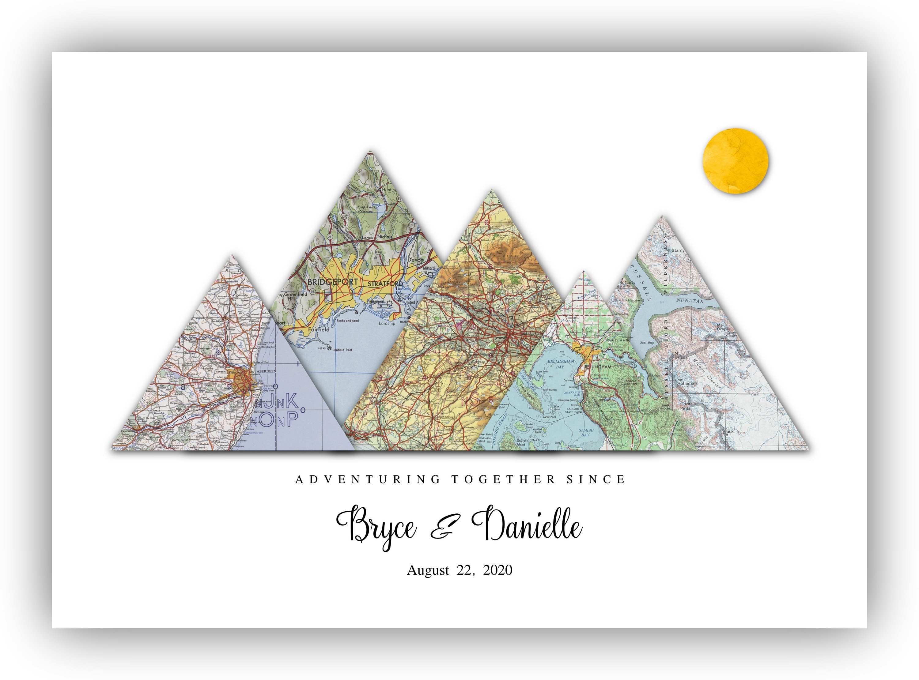 Personalized Adventure Map : 5 locations mountain wall art | Etsy
