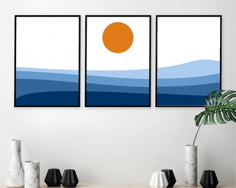 Abstract Neutral Landscape Print Set of 3, Waves Poster, Landscape Painting, Landscape Poster, Minimalist Wall Art, Landscape Wall Art