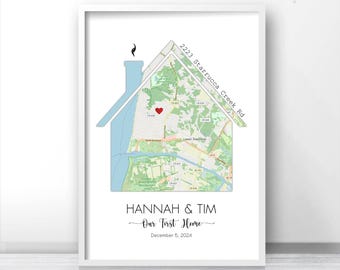 Personalized Home Map Print, Housewarming Gift (Digital File)