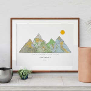 Abenteuer Karte, Karte Berg personalisiertes Geschenk, Geschenk für Eltern, Geburtstagsgeschenk, Urlaubsgeschenk, Unsere Reise, Abenteuer Wanddruck,
