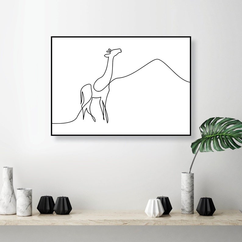Giraffe Animal Minimal Minimalist Detailed Drawing Home Decor Art Poster Print