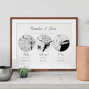Bonjour, oui, carte imprimable, dates de la relation, dates importantes, cadeau d'anniversaire de mariage pour couple, carte des mariés, fiancés et rencontrés
