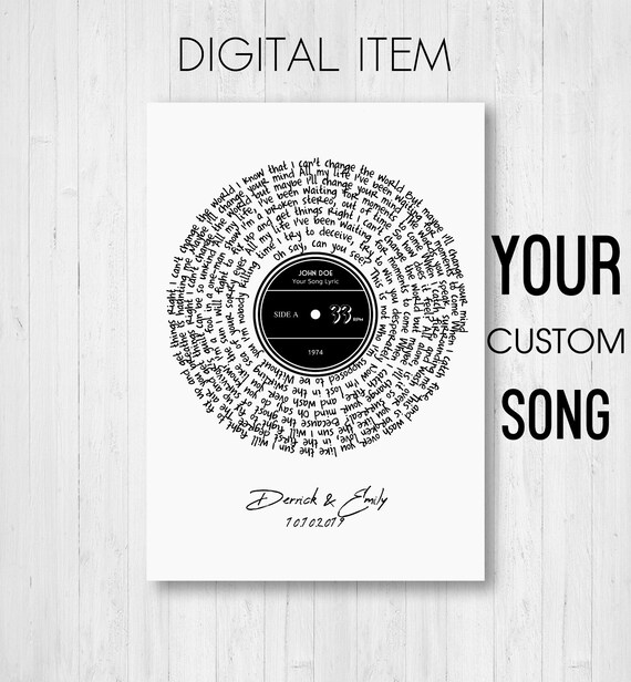 Song Lyrics Print Song Lyrics Wall Art Vinyl Record Custom 