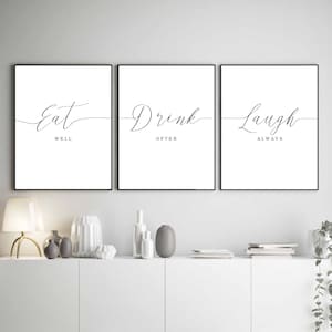 Eat Well Drink Often Laugh Always Kitchen Prints - Set of 3 (Digital Download)