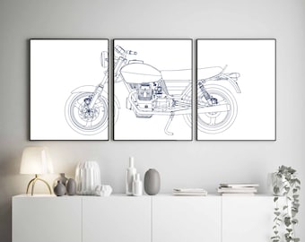 Navy Blue Motorcycle Art Print, Vintage Biker Decor (Digital Download)