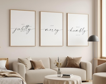 Act Justly Love Mercy Walk Humbly, Micah 6:8 Bible Verse Print Set, DIGITAL Download