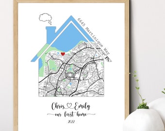 Personalized New Home Map Print, Housewarming Gift (Digital File)