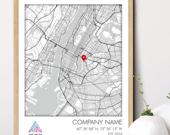 Custom Company Location Map Print, Business Anniversary Gift (Digital File)