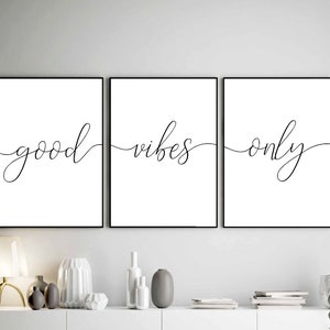 Good Vibes Only - Impresión de citas inspiradoras - Decoración artística para sala de estar - Juego de 3 impresiones - Descarga digital