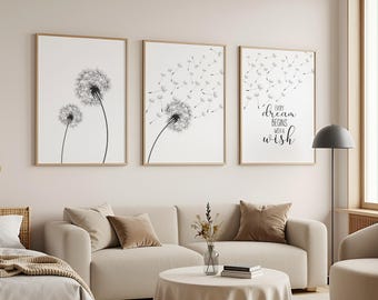 Dandelion Print Set of 3, Minimalist Floral Wall Art (Digital Download)