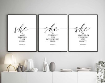 She is Clothed in Strength Print, Proverbs 31:25, Bible Verse, DIGITAL Download