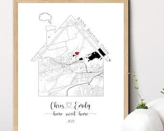Custom First Home Map Print: Personalized Gift for New Homeowners (Digital File)