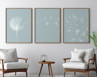 Sage Green Dandelion Botanical Print, Minimalist Abstract Wall Art (Digital Download)