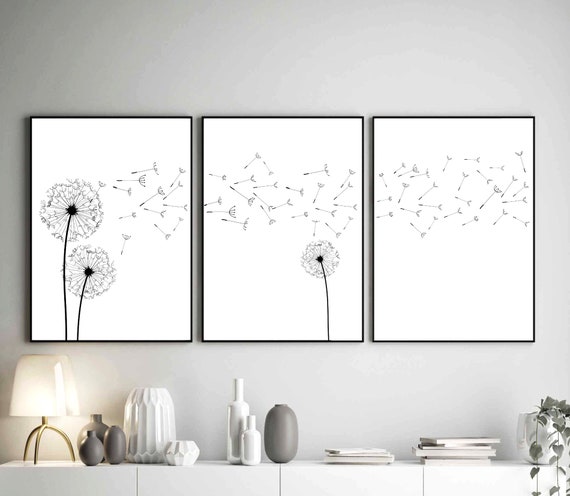Dandelions Wall Art, Minimalist Print, Scandinavian Modern Graphi Decor