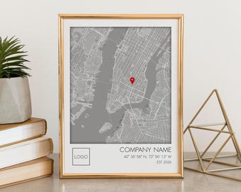 Custom Company Location Map Print, Business Anniversary Gift (Digital File)