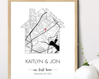 Gepersonaliseerde Housewarming Gift, Custom Home Map, First Time Home Buyer, First Home Gift, Ons eerste huis, Cadeau van makelaar