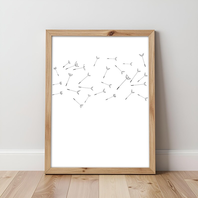 Dandelions Wall Art, Minimalist Print, Scandinavian Modern Graphi Decor (Digital files) image 8