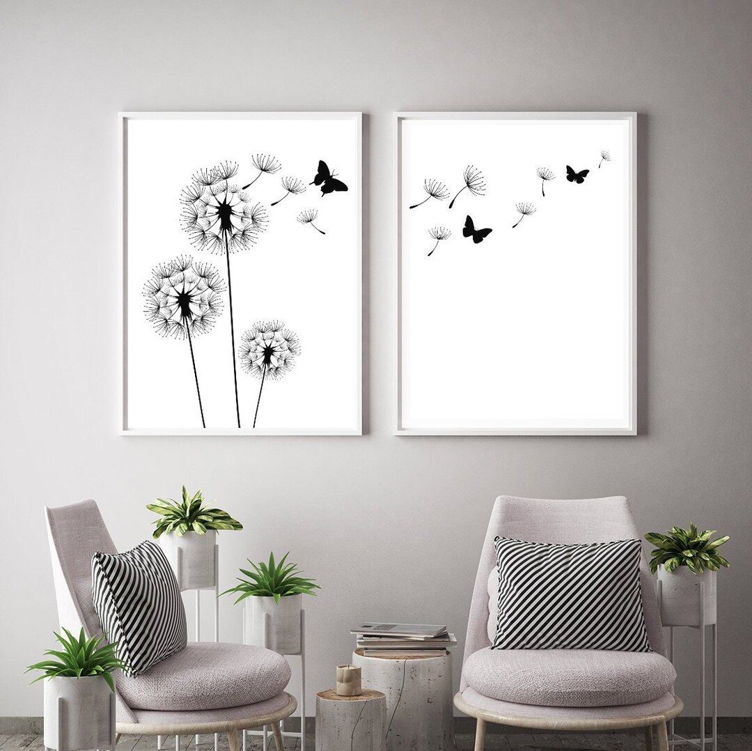 Dandelion Printable, Dandelion Print Set of 2, Dandelion Wall Art ...