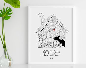 Regalo per la nuova casa, stampa personalizzata della casa, regalo per l'inaugurazione della casa, prima casa, stampa della mappa della nuova casa, regalo per il trasloco