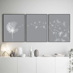 Dandelion wall art print, dandelion prints, dandelion poster, living room bedroom, Colored dandelion decor, minimalist wall decor